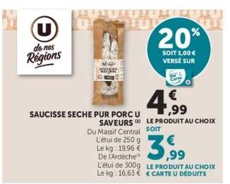 SAUCISSE SECHE PUR PORC U SAVEURS