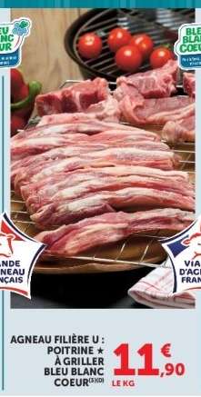 AGNEAU FILIÈRE U : POITRINE À GRILLER BLEU BLANC COEUR