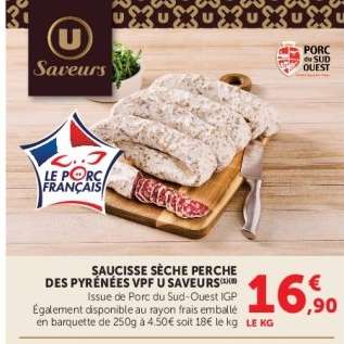 SAUCISSE SÈCHE PERCHE DES PYRÉNÉES VPF U SAVEURS