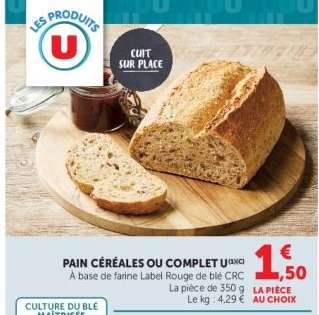 PAIN CÉRÉALES OU COMPLET U