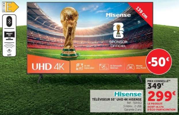 Téléviseur 55" UHD 4K Hisense