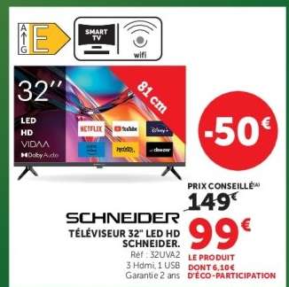 SCHNEIDER TÉLÉVISEUR 32" LED HD