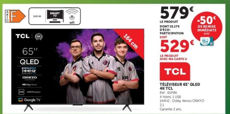 TÉLÉVISEUR 65" QLED 4K TCL