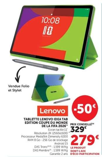 TABLETTE LENOVO IDEA TAB EDITION COUPE DU MONDE DE LA FIFA 2026