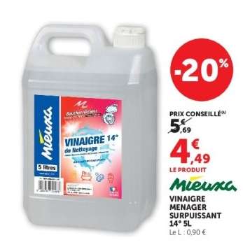 Mieuxa Vinaigre Menager Surpuissant 14° 5L
