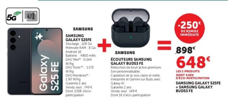 Samsung Galaxy S25FE + Écouteurs Samsung Galaxy Buds2 FE