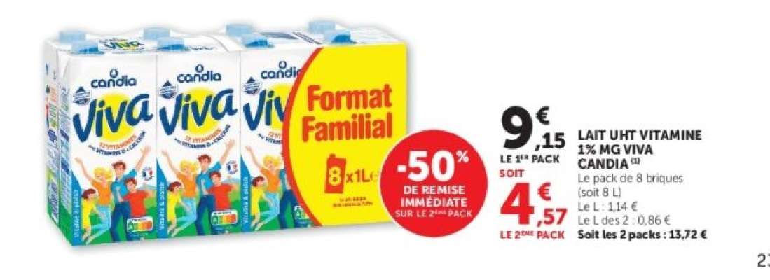 Lait UHT Vitamine 1% MG Viva Candia