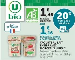 YAOURTS AU LAIT ENTIER AVEC MORCEAUX U BIO