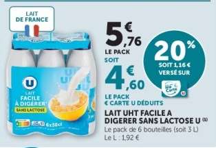 LAIT UHT FACILE À DIGERER SANS LACTOSE U