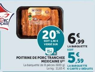 POITRINE DE PORC TRANCHEE MEXICAINE U