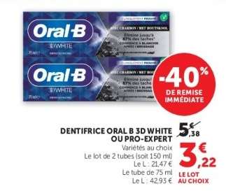 DENTIFRICE ORAL B 3D WHITE OU PRO-EXPERT