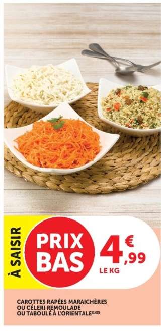 Carottes râpées maraîchères ou céleri rémoulade ou taboulé à l'orientale