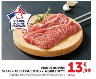Viande Bovine Steak ou Basse Côte à Griller