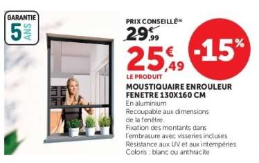 Moustiquaire Enrouleur Fenêtre 130x160 cm