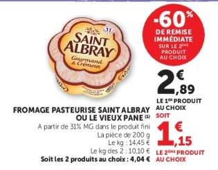 FROMAGE PASTEURISE SAINT ALBRAY OU LE VIEUX PANE