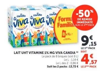 Lait UHT Vitamine 1% MG Viva Candia