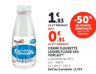 CREME FLEURETTE LEGERE FLUIDE 15% YOPLAIT