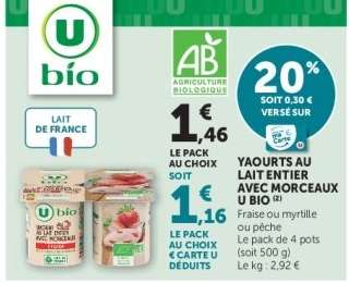 YAOURTS AU LAIT ENTIER AVEC MORCEAUX U BIO