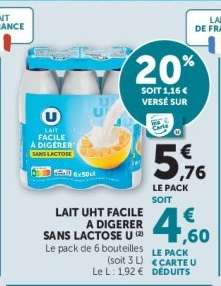 LAIT UHT FACILE À DIGERER SANS LACTOSE U