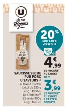 SAUCISSE SECHE PUR PORC U SAVEURS