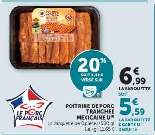 POITRINE DE PORC TRANCHEE MEXICAINE U