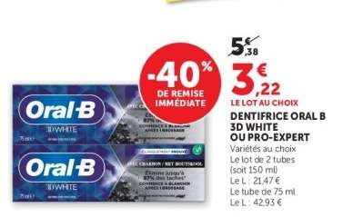 DENTIFRICE ORAL B 3D WHITE OU PRO-EXPERT