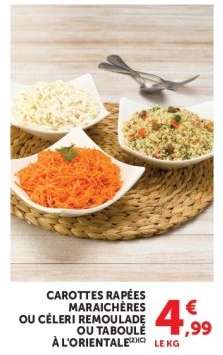 Carottes râpées maraîchères ou céleri rémoulade ou taboulé à l'orientale