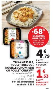 TIKKA MASSALA, POULET BULGOGI, NOUILLES CHOW MEIN OU POULET CURRY