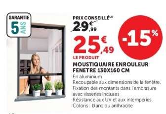 Moustiquaire Enrouleur Fenêtre 130x160 cm
