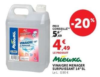 Mieuxa Vinaigre Menager Surpuissant 14° 5L