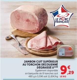 Jambon Cuit Supérieur au Torchon Découenné Dégraissé