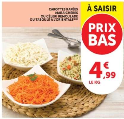Carottes râpées maraîchères ou céleri rémoulade ou taboulé à l'orientale
