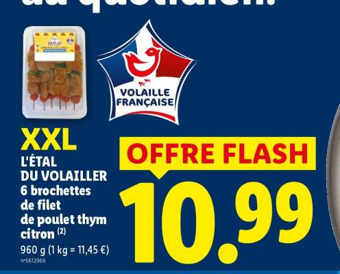 L'ÉTAL DU VOLAILLER 6 brochettes de filet de poulet thym citron