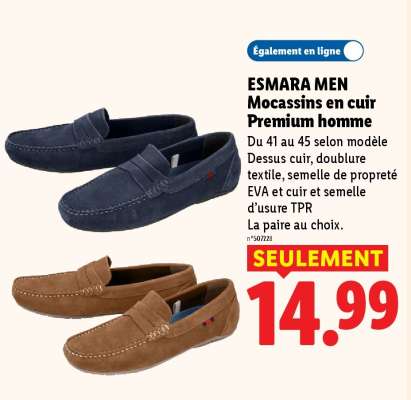 ESMARA MEN Mocassins en cuir Premium homme