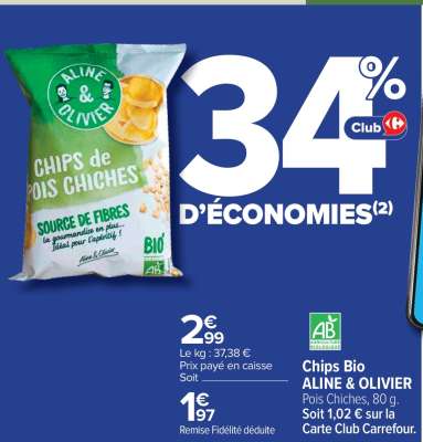 Chips Bio ALINE & OLIVIER Pois Chiches, 80 g