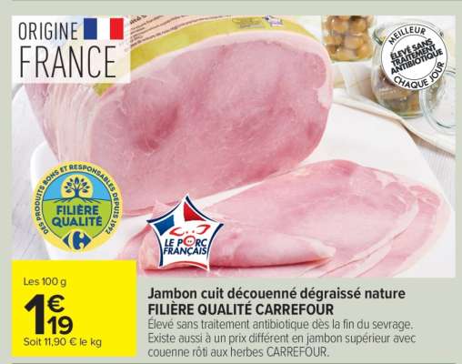 Jambon cuit découenné dégraissé nature