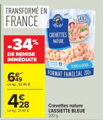 CREVETTES NATURE "L'ASSIETTE BLEUE"