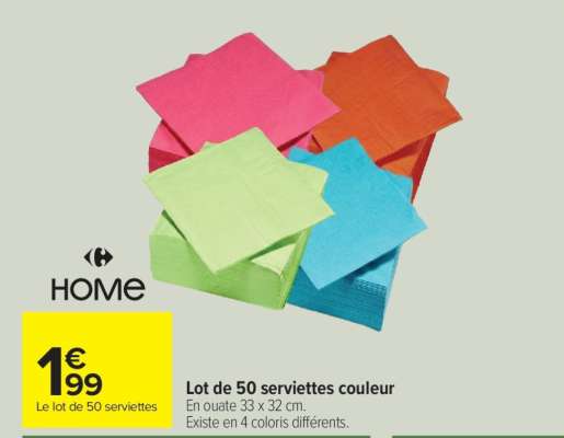 Lot de 50 serviettes couleur