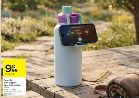 Bouteille avec support pour smartphone