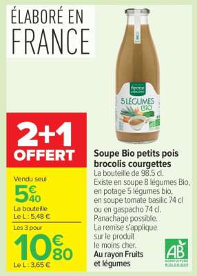 Soupe Bio petits pois brocolis courgettes