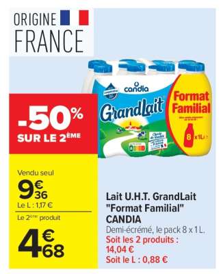 Lait U.H.T. GrandLait "Format Familial" CANDIA