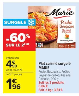 Plat cuisiné surgelé MARIE