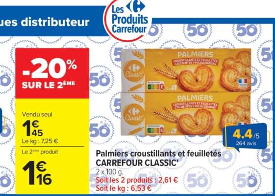 Palmiers croustillants et feuilletés CARREFOUR CLASSIC'