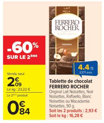Tablette de chocolat FERRERO ROCHER