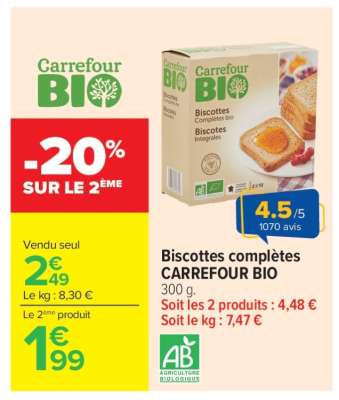 Biscottes complètes CARREFOUR BIO