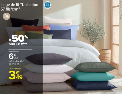 Linge de lit 'Uni coton' 57 fils/cm²
