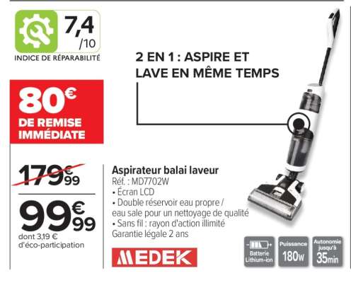 Aspirateur balai laveur