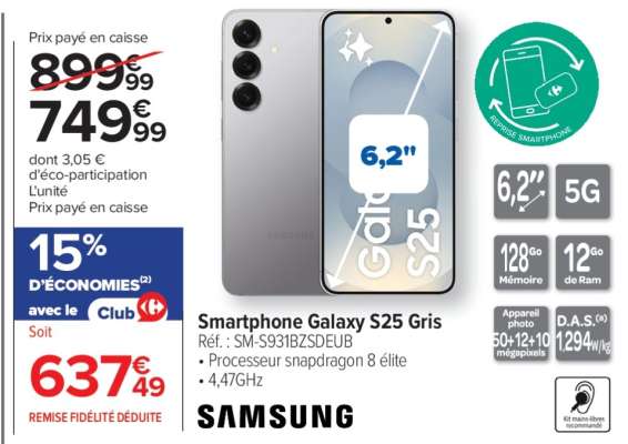 Smartphone Galaxy S25 gris