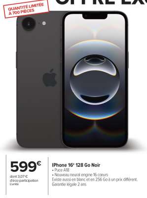 iPhone 16 128 Go noir