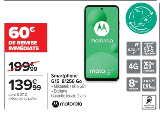 Smartphone G15 8/256 Go